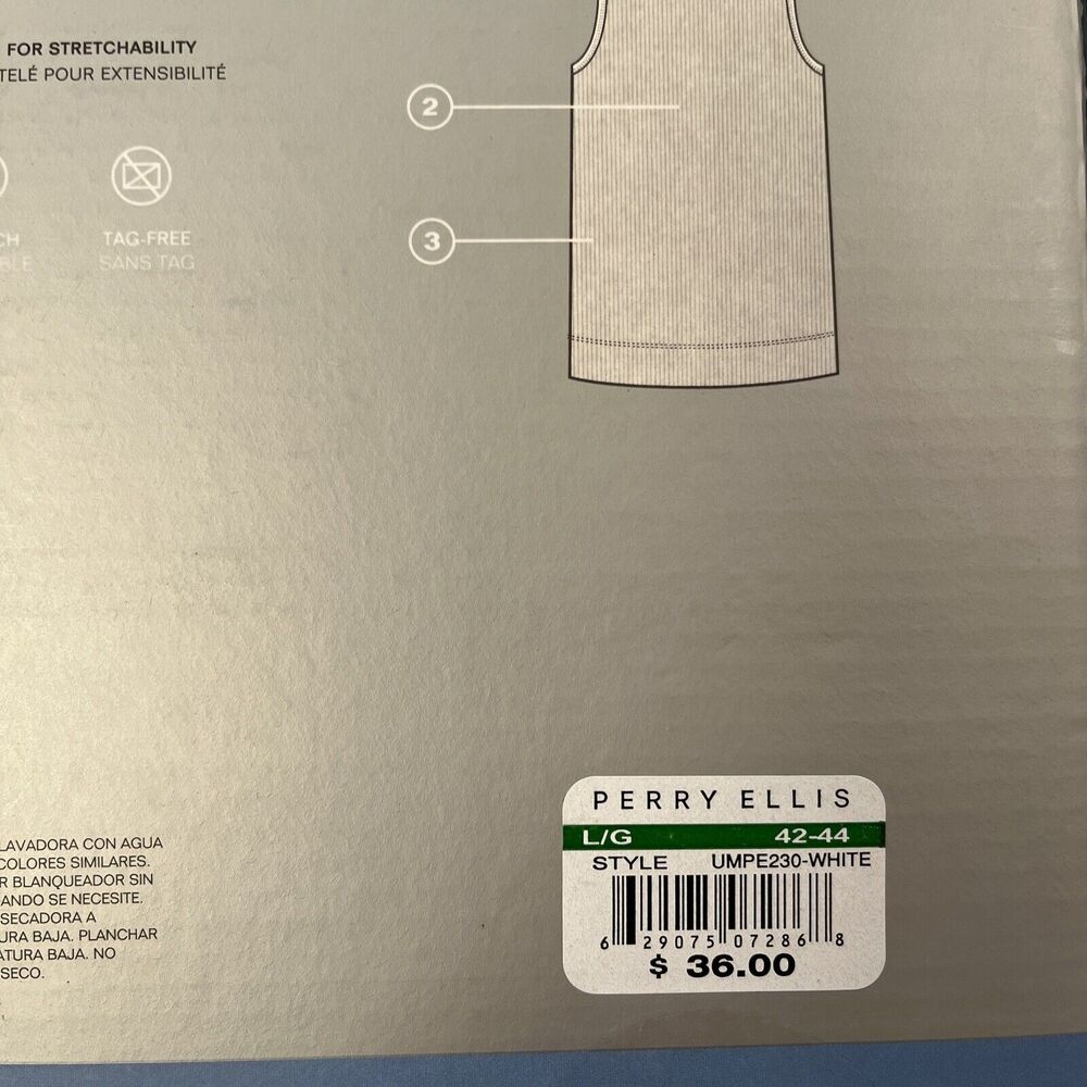 Perry Ellis Ribbed Tank Shirts Mens Large 42-44 inch White Portfolio 3 Pack - Picture 7 of 7
